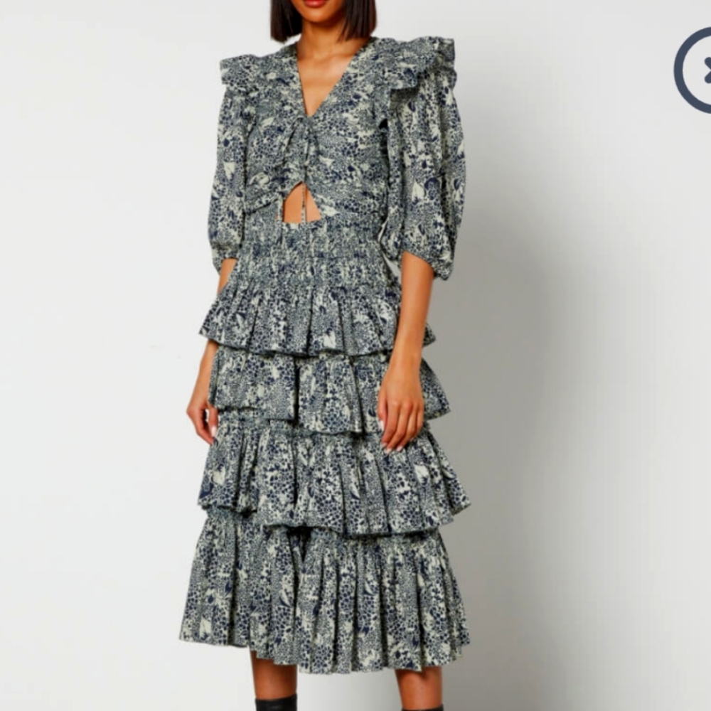 Sea NY Priya Tiered Dress Navy with Ruffles, M
